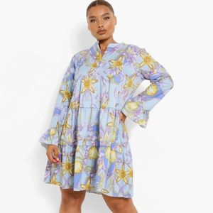 PLUS STAR CHAIN PRINT SMOCK DRESS